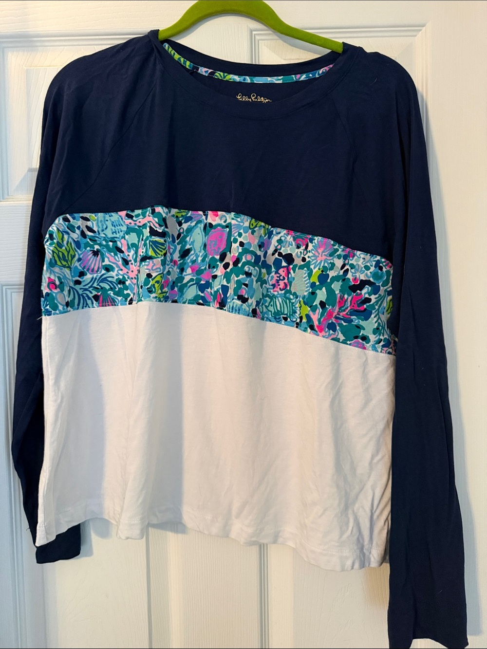 Lilly Pulitzer Finn Navy Blue, White, Multi-Color Long Sleeve Shirt/ Tee